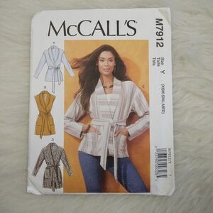 MCCALL'S M7912 Sz XS-S-M Misses Jacket, Vest, Belt Sleeve/Length Variations